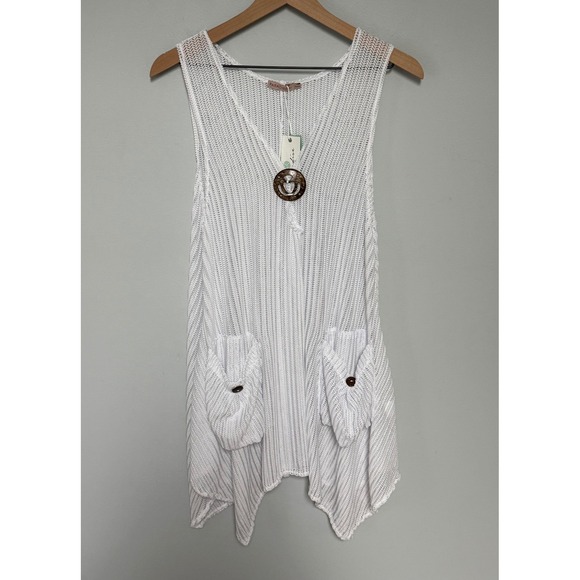 Paradise Fashion USA Tops - Paradise Fashion USA White Beach Cover Up Tank Top Handkerchief Hem XL/XXL NWT
